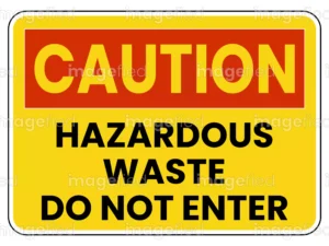 Caution hazardous waste do not enter sign sticker printable, warn, alert, safety message, yellow color label, poster, signage, icon, royalty free stock image