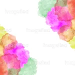 Multi watercolored corners of light gold magenta orange green, abstract copy space digital artwork, bright colorful splashes blend
