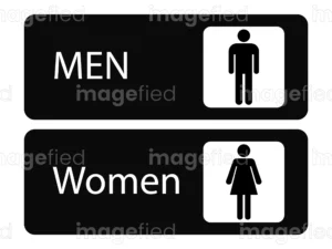 Toilet sign men women black color stickers directions, icon, poster, direction, bathroom, restroom, wc, male, female, washroom, silhouette, illustration