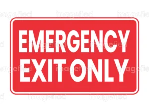 emergency exit only sign sticker in red color printable vector, instructions, directions, urgent, safety, door, route, alert, alarm