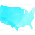 Blue cyan watercolor map of USA, beautiful hand-drawn painting, united states map vector illustration artwork, royalty free stock images of America