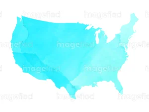 Blue cyan watercolor map of USA, beautiful hand-drawn painting, united states map vector illustration artwork, royalty free stock images of America