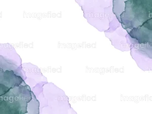 Cold purple and faded jade green watercolor background, beautiful dull lavender abstract copy space design, decorative frame corners stock illustration
