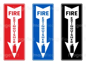 Fire extinguisher sign stickers printable file, safety, fighting, equipment directions with arrow, hose, burn, emergency, hazard, protection, alarm