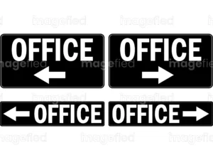 Office directions sign black color, sticker, symbol, poster, icon, arrows, directions, print ready file