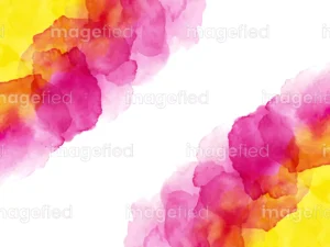 Watercolor copy space background of egg yolk yellow and hot pink, bright water paint design elements, decorative stock image, premium paintbrush splashes