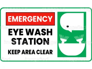 emergency eye wash station sign keep area clear emergency equipments, printable stickers labels, symbol poster, safety directions instructions, royalty free, water spray