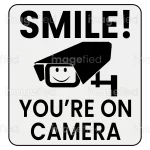 smile you are on camera sign gainsboro color best printable, CCTV camera, warning, label, icon, poster, indoor, outdoor, surveillance, stencils, visitors, safety work