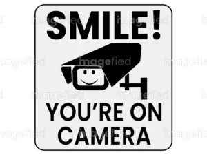 smile you are on camera sign gainsboro color best printable, CCTV camera, warning, label, icon, poster, indoor, outdoor, surveillance, stencils, visitors, safety work
