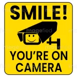 smile you are on camera sign yellow color best printable, CCTV camera, warning, label, icon, poster, indoor, outdoor, surveillance, stencils, visitors, safety work