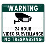 warning 24 hours video surveillance no trespassing sign sticker sherwood green, royalty free printable vector, labels, poster, CCTV camera symbol, security, alarm, monitor