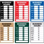 Business hours sign stickers, set of 6 stickers with red black blue brown green grey backgrounds