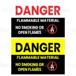 Danger flammable sign, flammable material, no smoking or open flames, printable files