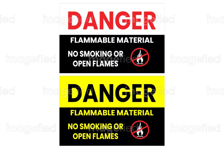 Danger flammable sign, flammable material, no smoking or open flames, printable files