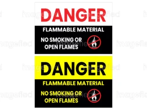 Danger flammable sign, flammable material, no smoking or open flames, printable files