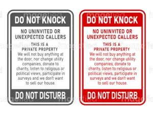 Do Not Knock Do Not Disturb Sign in Red and Grey Backgrounds