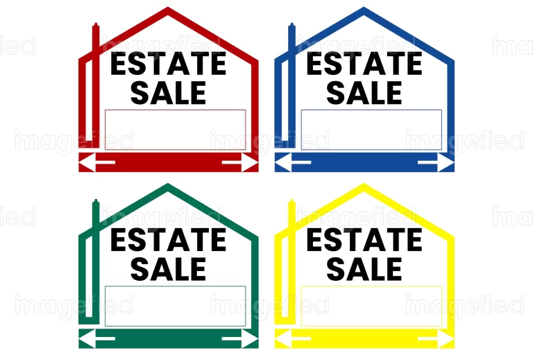 Estate sale signs, printable sale signs, multicolored backgrounds of yellow, blue, green, and red color