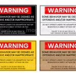 Offensive behaviour sign stickers decals in 4 different background colors