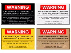 Offensive behaviour sign stickers decals in 4 different background colors