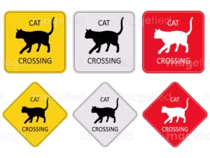 cat crossing sign digital downloadable file set of 3 different backgrounds