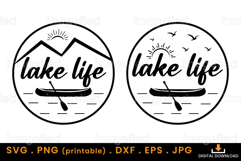 Lake Life Svg, Lake Boat Oar On The River svg, Flying Birds and Sun illustration design, Summer Vacation Fun