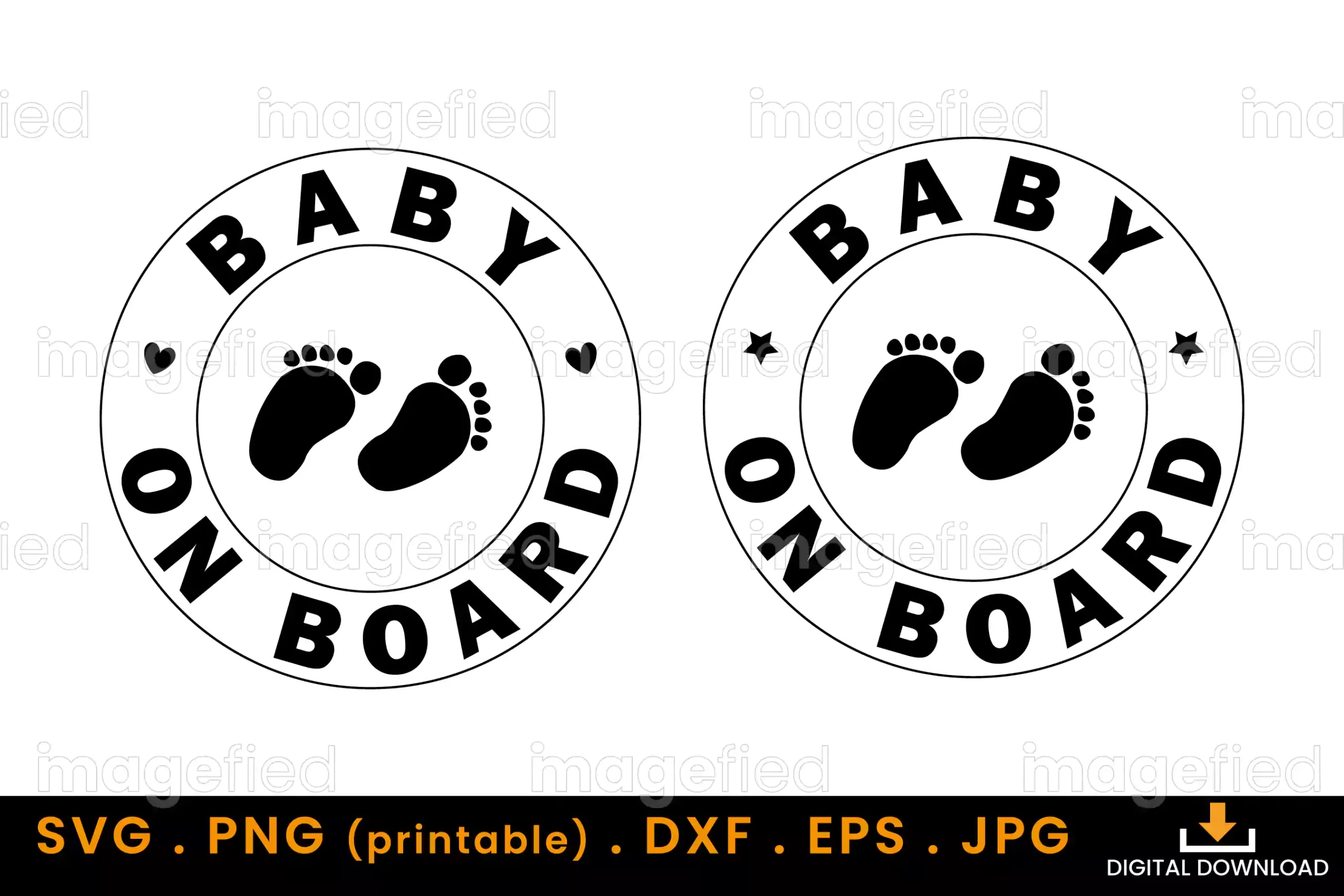 Baby on Board Svg, Car Stickers Labels, Vinyl Decals, Banners,  Round Design with Heart and Feet, Vehicle Newborn Baby Sign