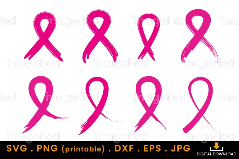 Pink Cancer Ribbon Svg, Brushstrokes Cancer Ribbon Design, 8 Different Shapes Ribbons, Breast Cancer Awareness