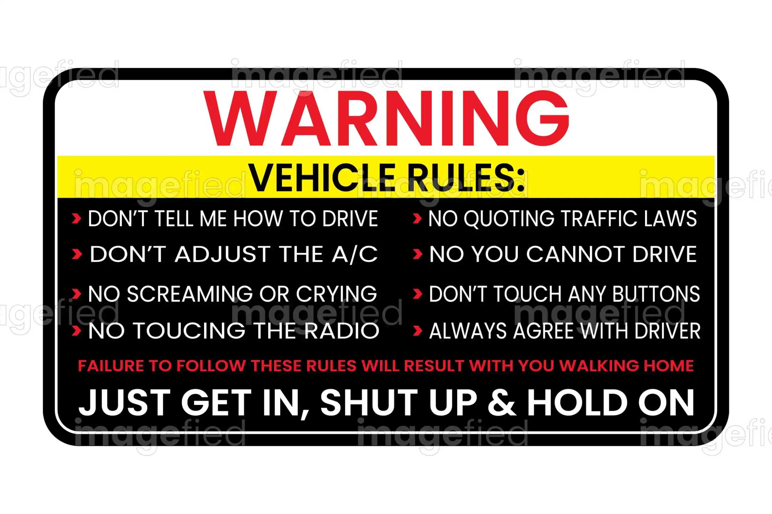 Funny Car Rules Warning Signs, Stickers, Vector Illustration