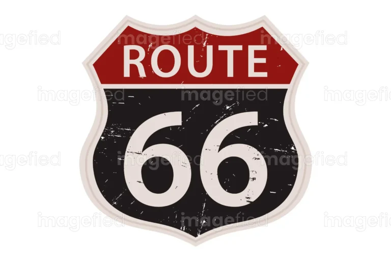 Route 66 Sign, Sticker, Vector Illustration With Distressed Finish