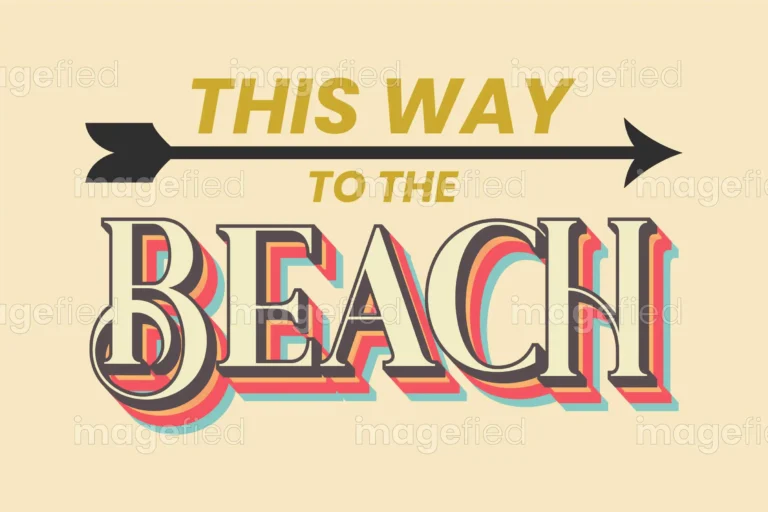 This Way To The Beach Sign Vector Illustration, Retro Style Typography