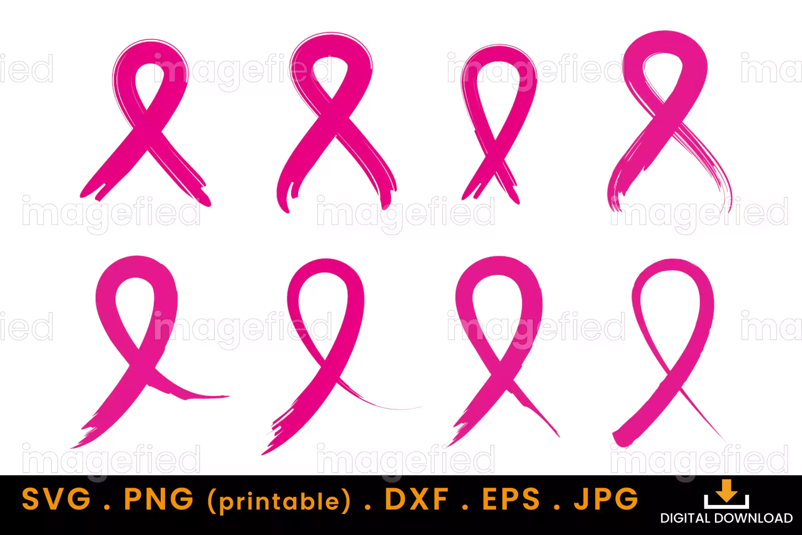 Pink cancer ribbon svg brushstrokes cancer ribbon design 8 different